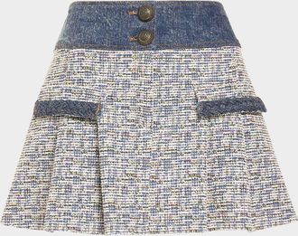 Ramy Brook Jessie Denim-Trim Tweed Mini Skirt