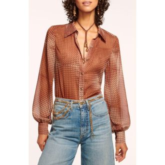 Ramy Brook Polly Metallic Stripe Geo Print Button-Up Shirt in Saddle Geo at Nordstrom Rack, Size Medium