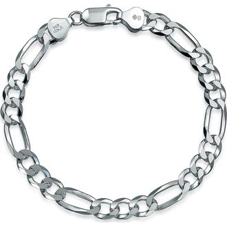Bling Jewelry Mens Sterling Silver Figaro Chain Bracelet at Nordstrom Rack, Size 9