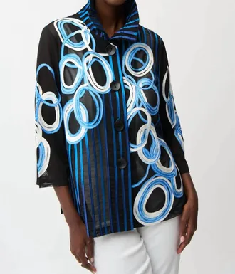 Joseph Ribkoff Mesh & Satin Soutache Blouse Jacket In Black Multi