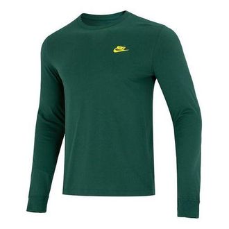 Nike Mens Nike Minimalistic Alphabet Logo Athleisure Casual Sports Round Neck Long Sleeves Green T-Shirt DR7822-341