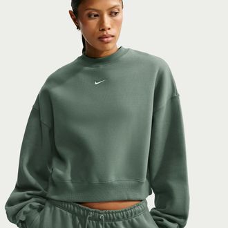 Nike Womens Studio Fleece Medium Weight Oversized Cropped Crew in Green | IM8497-303