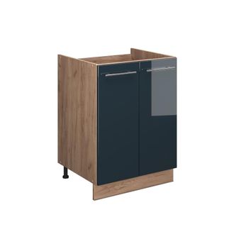Vicco Mueble Bajo Para Fregadero Fame-line, Azul Oscuro Alto Brillo/roble Dorado, 60 Cm, Vicco