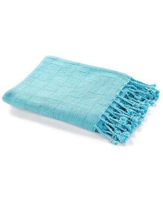 LR Home Lr Home Angel Blue Solid Checkered Weave Throw Blanket With Fringe
