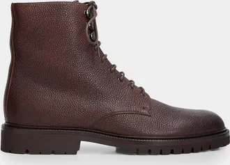 Brunello Cucinelli Men & apos;s Grained Leather Shearling-Lined Ankle Boots