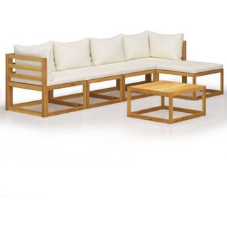 vidaXL Muebles De Jard&iacute;n 6 Pzas Cojines Crema Madera Maciza De Acacia Vidaxl