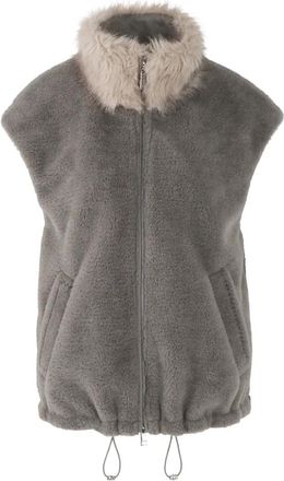 Marc Cain Jassen, Dames, Grijs, XL, Wol, Kuschelige Weste mit Fake Fur Kragen