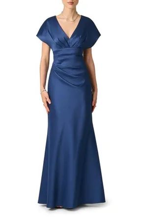 Aidan Mattox Pleated Stretch Mikado Gown in Navy at Nordstrom, Size 10