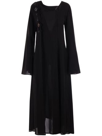 Yohji Yamamoto embroidered crede de chine dress - women - Silk - 1 - Black