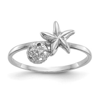 Diamond2Deal 14k White Gold Polished Starfish & Sand Dollar Ring