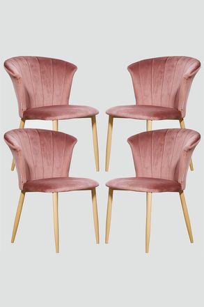 Life Interiors Set of 4 Elsa Velvet Dining Chairs with Wooden Legs, Curved Back & Comfortable Seating in Pink
