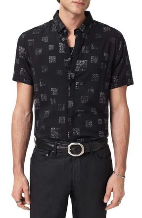 John Varvatos Loren Slim Fit Short Sleeve Button-Up Shirt in Black at Nordstrom, Size Xx-Large