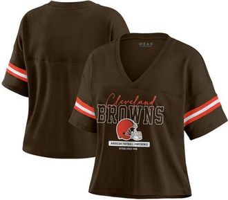 WEAR by Erin Andrews Womens WEAR by Erin Andrews Brown Cleveland Browns Color Block Boxy Modest Crop V-Neck T-Shirt at Nordstrom, Size Xx-Large