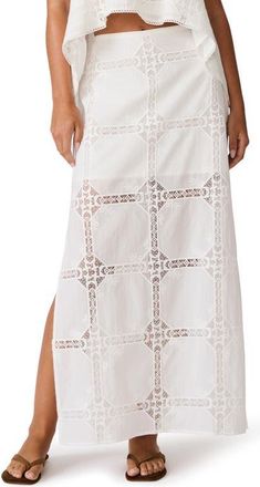 Steve Madden Monique Lace & Embroidery Detail Cotton Maxi Skirt in Antique at Nordstrom, Size X-Large
