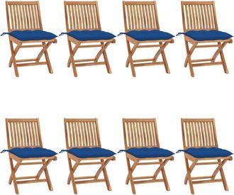 vidaXL Sillas De Jard&iacute;n Plegables 8 Uds Madera Maciza Teca Con Cojines Vidaxl