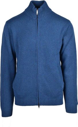Daniele Fiesoli Blue Merino Wool Zip Cardigan
