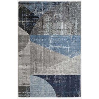 Muse Alfombra Rectangular Geom&eacute;trica Azul Gris Para Sal&oacute;n Double Blu006