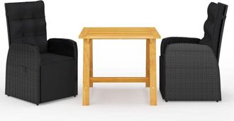 vidaXL Juego De Comedor De Jard&iacute;n 3 Piezas Negro Vidaxl