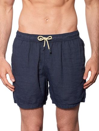 MC2 Saint Barth Navy Blue Man Linen Swim Shorts