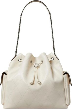 Tory Burch Grote Charlie Gewatteerde Schoudertas met Trekkoord - Dames - Schoudertassen - Beige - ONE Size - Leer - Tassen
