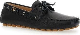 Valentino Garavani Mens Black Loafers With Vlogo Plaque Buffalo Leather