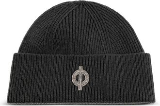 Samsøe & Samsøe logo-patch ribbed beanie hat - men - Merino - One Size - Green