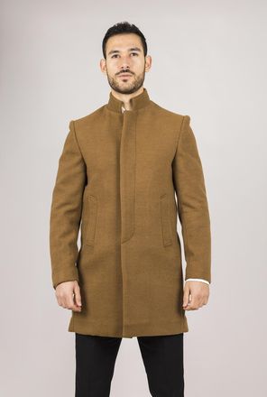 TruClothing Heren overjas van wolmix met opstaande kraag in bruin