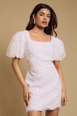 Oasis Womens Petite Textured Tuelle Mini Dress - White - Size 12 UK