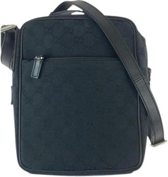 Gucci Pre-owned Cross Body Bags, female, Black, Size: ONE SIZE Pre-owned GG Canvas Leather Shoulder Bag