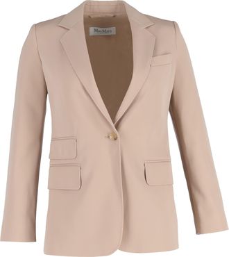 Max Mara Pre-owned Womens Max Unno Single-Breasted Blazer with Pockets in Beige Wool - Size EU 36 (Womens)
