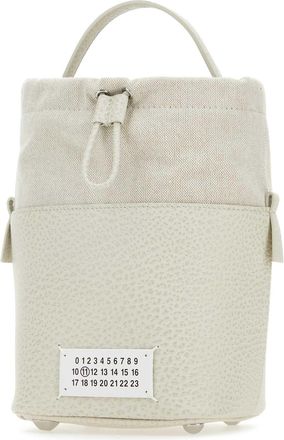 Maison Margiela Womens Leather And Canvas Mini Bucket Bag Beige Bovine