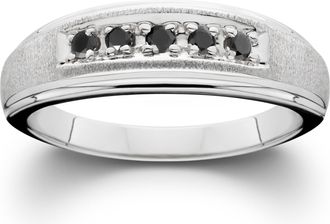 Pompeii3 Mens Black Diamond White Gold Ring Brushed Wedding Band