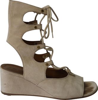 Chloé Pre-owned Womens Foster Lace-Up Wedge Sandals in Nude Suede - Size EU 39