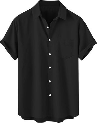 Generic Mens Short Sleeve Loose Fit 4-Way Stretch Beach Shirts Plain or Printed Summer Lightweight Breathable Hawaii T-Shirts Button Down Laple Collar Casual 