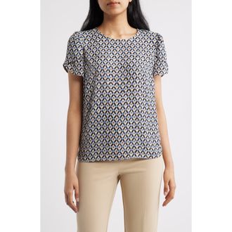 Anne Klein Print Tulip Sleeve Top in Blue Jay Multi at Nordstrom, Size X-Large P