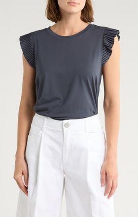 Democracy Mix Media Plissé Sleeve T-shirt in Orion Blue at Nordstrom Rack, Size Medium