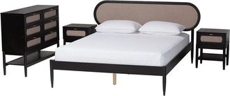 Baxton Studio Shirin Mid-Century Queen 4Pc Bedroom Set With 2 Nightstands