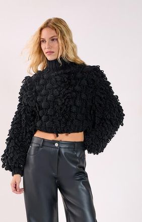 NASTY GAL High Neck Cropped Sweater in Black at Nordstrom, Size Large