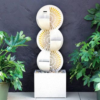 PRIMROSE Cut-Out Fan Grey Garden Cascading Water Feature with Lights 107cm