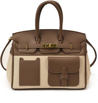 Generic Color Block Platinum Tote Bag, Canvas Leather Patchwork Large Capacity Convertible Crossbody Shoulder Top Handle Bag for Women