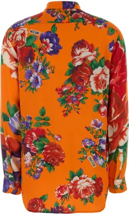 Moschino Womens Floral-Printed Satin Shirt Orange Viscose