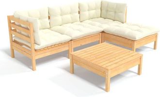 vidaXL Muebles De Jard&iacute;n 5 Piezas Cojines Madera De Pino Crema Vidaxl