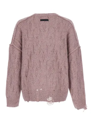 Represent Distressed Cable-Knit Sweater - Pink