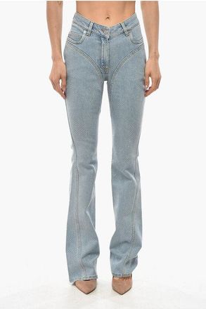 MUGLER Jeans Bootcut in Misto Cotone con Cristalli All-Over 22cm taglia 40