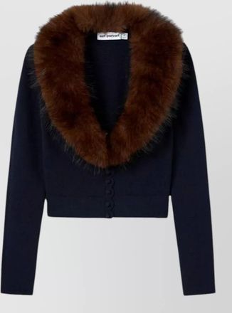 Self Portrait wool cashmere faux fur trim cropped cardigan