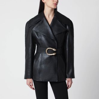 Gucci Black leather jacket with Dionysus belt