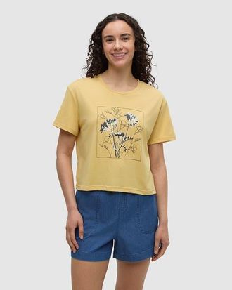 tentree Floral Crop T-Shirt in Dusk Yellow/meteorite Black at Nordstrom, Size X-Large