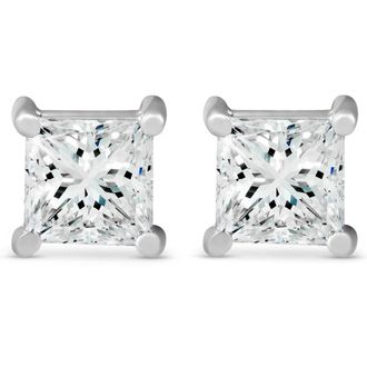 Pompeii3 Certified 3Ct Princess Cut Diamond Studs 14k White Gold Lab Grown