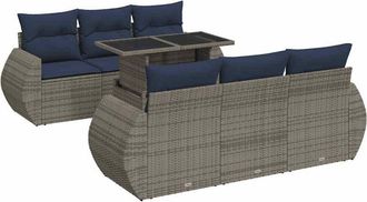 vidaXL 7 Piece Garden Sofa Set with Cushions Grey Poly Rattan Acacia vidaXL