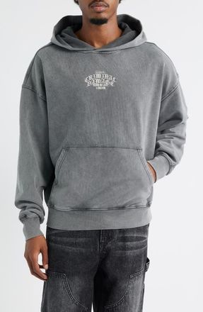Criminal Damage Logo Mania Oversize Cotton Fleece Hoodie in Washed Grey at Nordstrom, Size X-Large